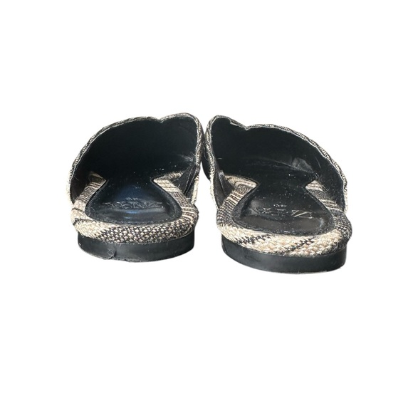 Zara Flat Mules Women's Sz EU 40, Black Ivory Gold Shimmer Striped Pointed Shoes - Picture 8 of 10